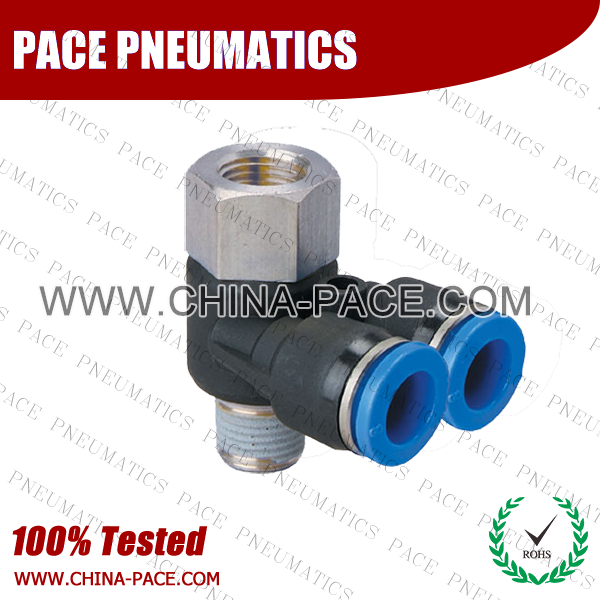Branch Universal Female Elbow Push To Connect Fittings, Pneumatic Fittings, Push In Air Fittings