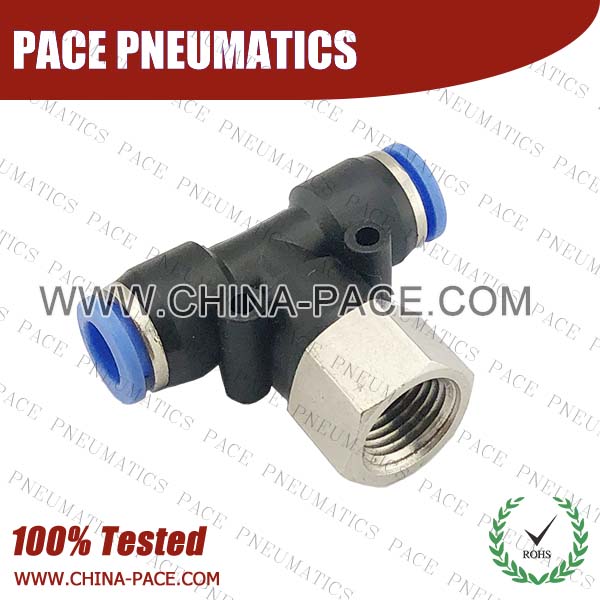 Female Branch Tee Pneumatic Fittings with npt and bspt thread, Air Fittings, one touch tube fittings, Pneumatic Fitting, Nickel Plated Brass Push in Fittings