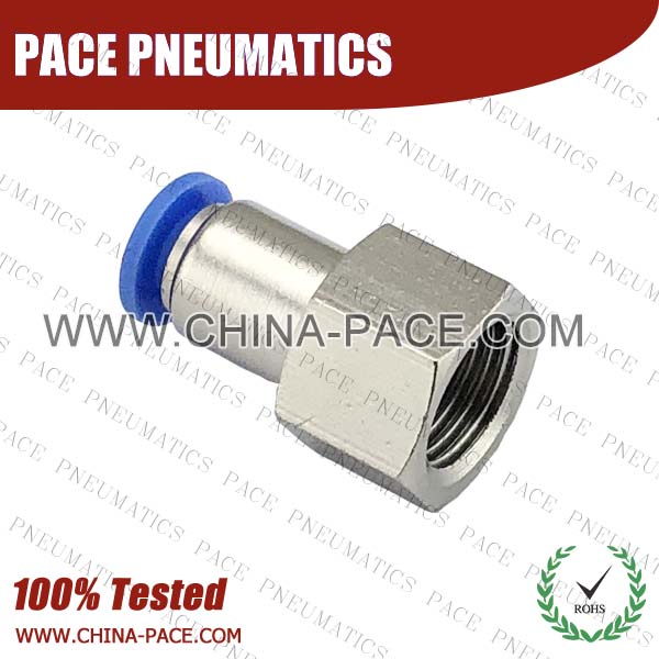 Female Straight Pneumatic Fittings with npt and bspt thread, Air Fittings, one touch tube fittings, Pneumatic Fitting, Nickel Plated Brass Push in Fittings