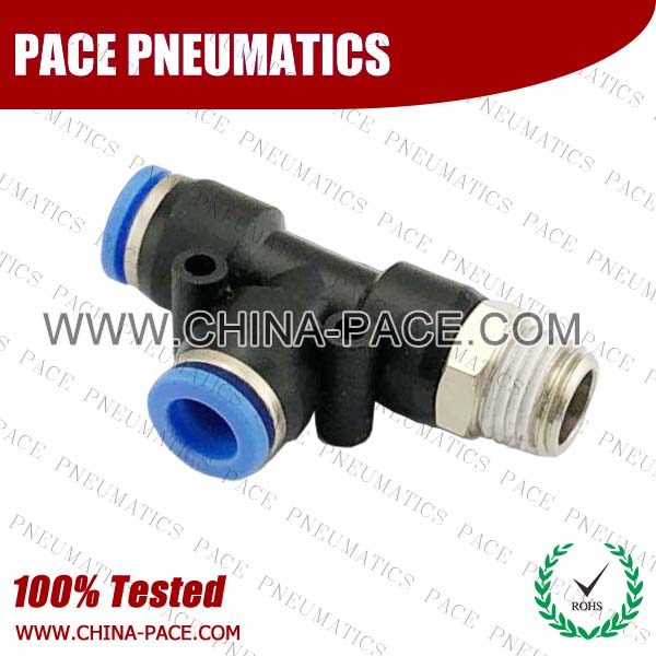Male Run Tee Pneumatic Fittings with npt and bspt thread, Air Fittings, one touch tube fittings, Pneumatic Fitting, Nickel Plated Brass Push in Fittings