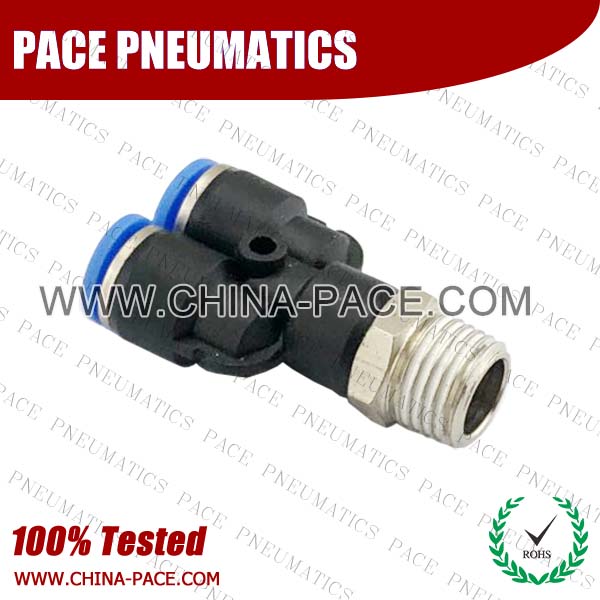 Male Y Pneumatic Fittings with npt and bspt thread, Air Fittings, one touch tube fittings, Pneumatic Fitting, Nickel Plated Brass Push in Fittings